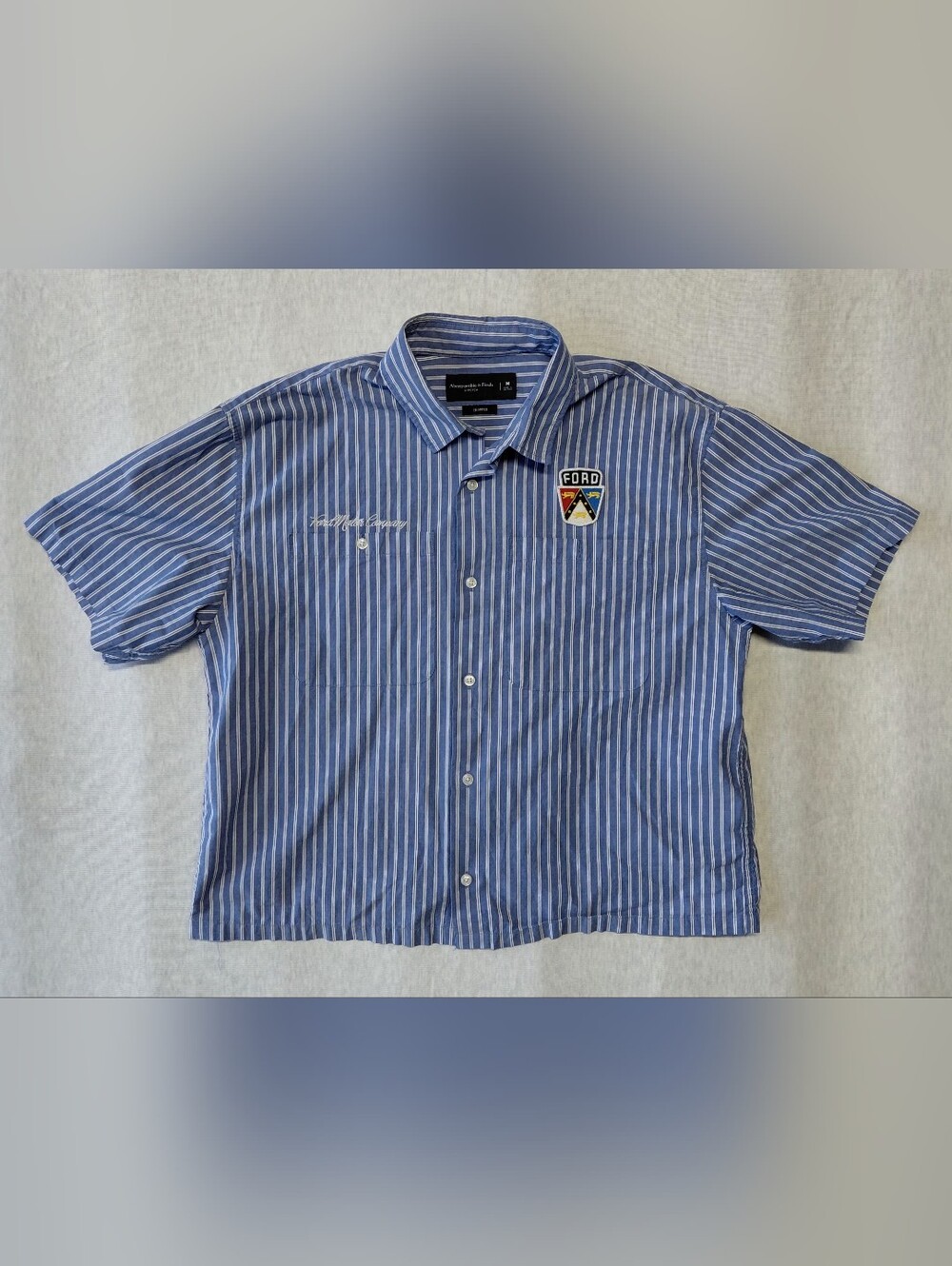 Abercrombie & Fitch Ford Motors Company Workwear Pinstripe Cropped Shirt M
